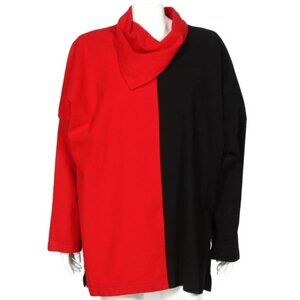 JAPANALIA MAN Shirt Oversized Cotton Flanel Black Red Turtleneck Long Sleeve 594